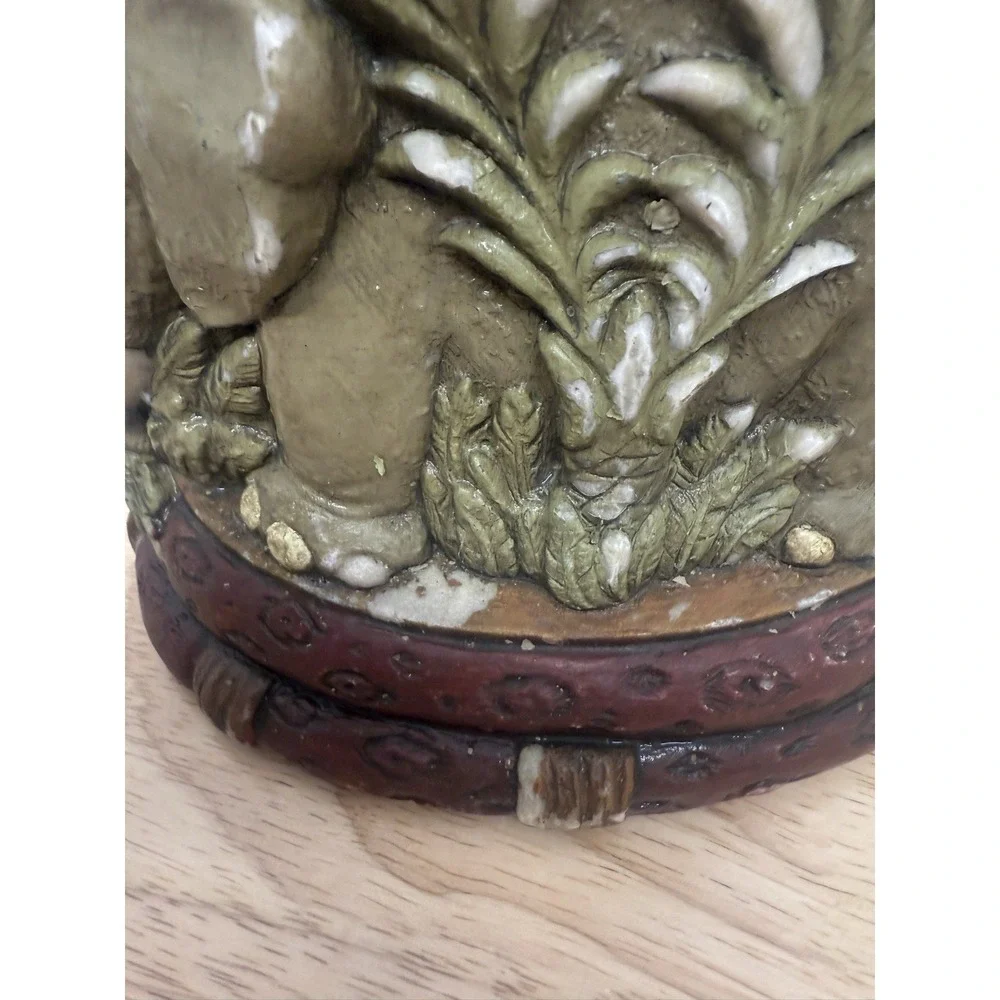 Vtg LAVA ENTERPRISES Tropical Safari Elephant‎ Carved Candle Beaded Wick #26